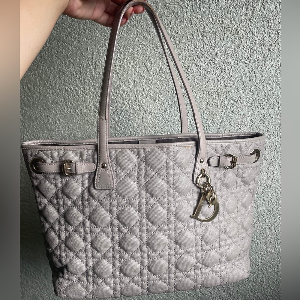 💐Authentic CHRISTIAN DIOR Gray Cannage Quilted Coated Canvas Small Tote … - Picture 2 of 16